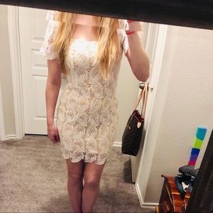 White & Nude Lace Dress